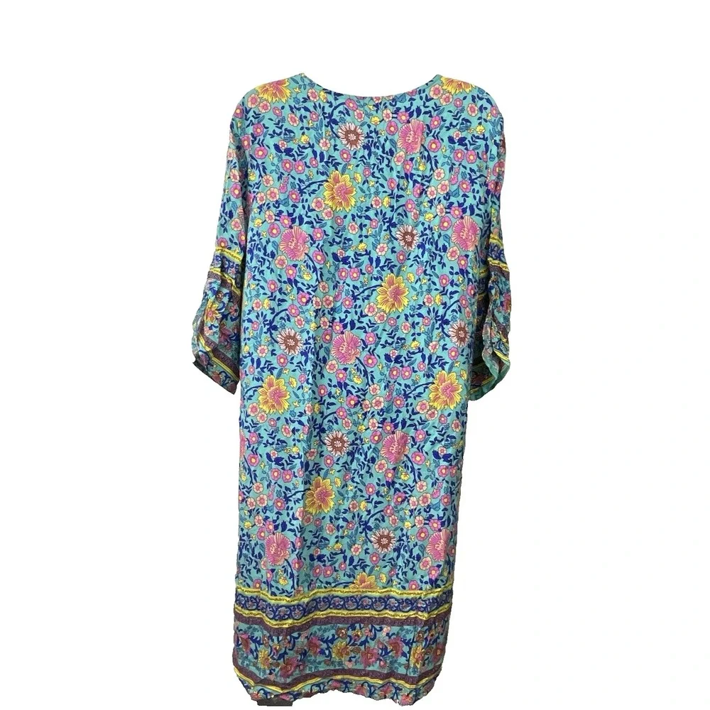 Women's Floral Dress Size L Boho Hippie Cottagecore Beachie Fairy Gypsy Tassels - Picture 4 of 6
